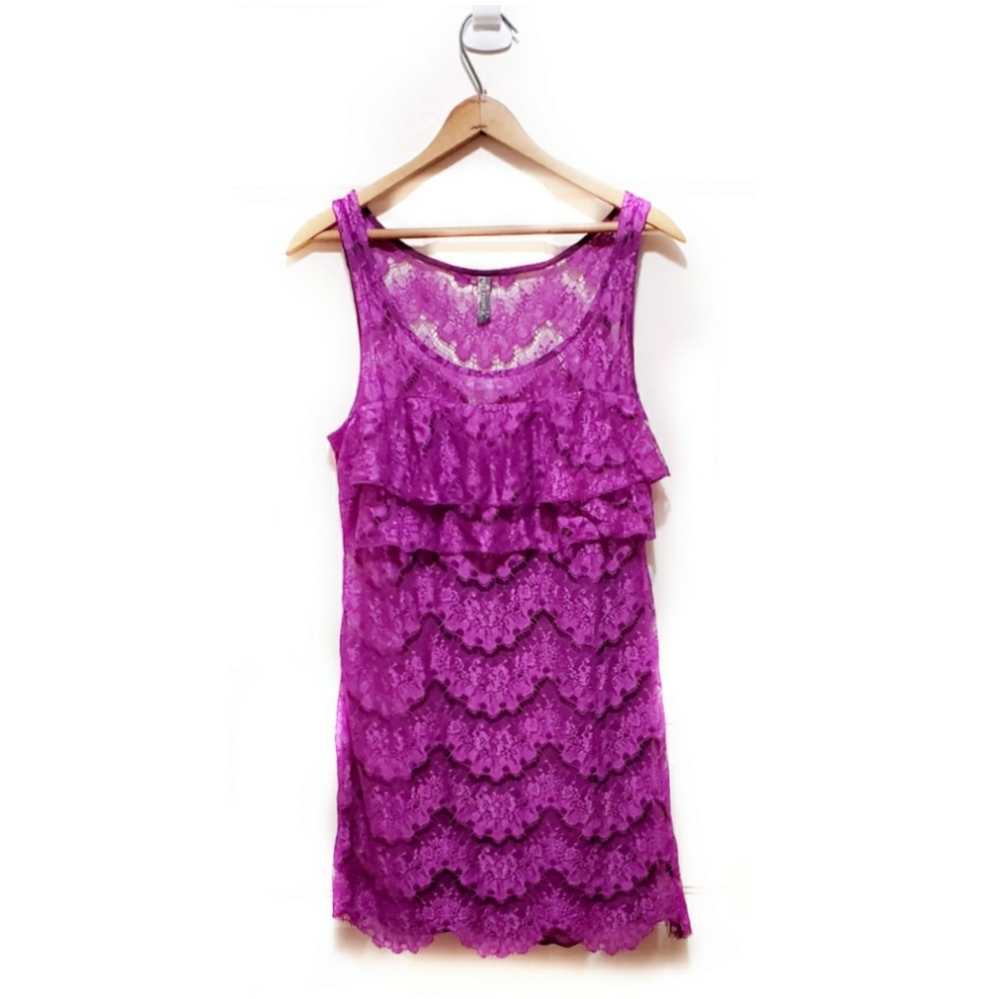 🎉NWT Free People Magenta Lace Overlay Tank Dress